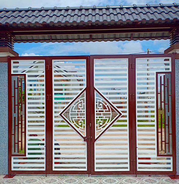 Mẫu cổng sắt hộp 4 cánh đẹp, hiện đại, đơn giản