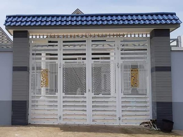 Mẫu cổng sắt hộp 4 cánh đẹp, hiện đại, đơn giản
